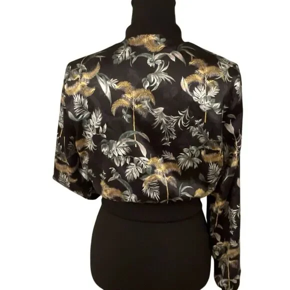 Victoria's Secret Black Luxe Palm Satin Feel Bomber Cropped Jacket - Picture 7 of 12